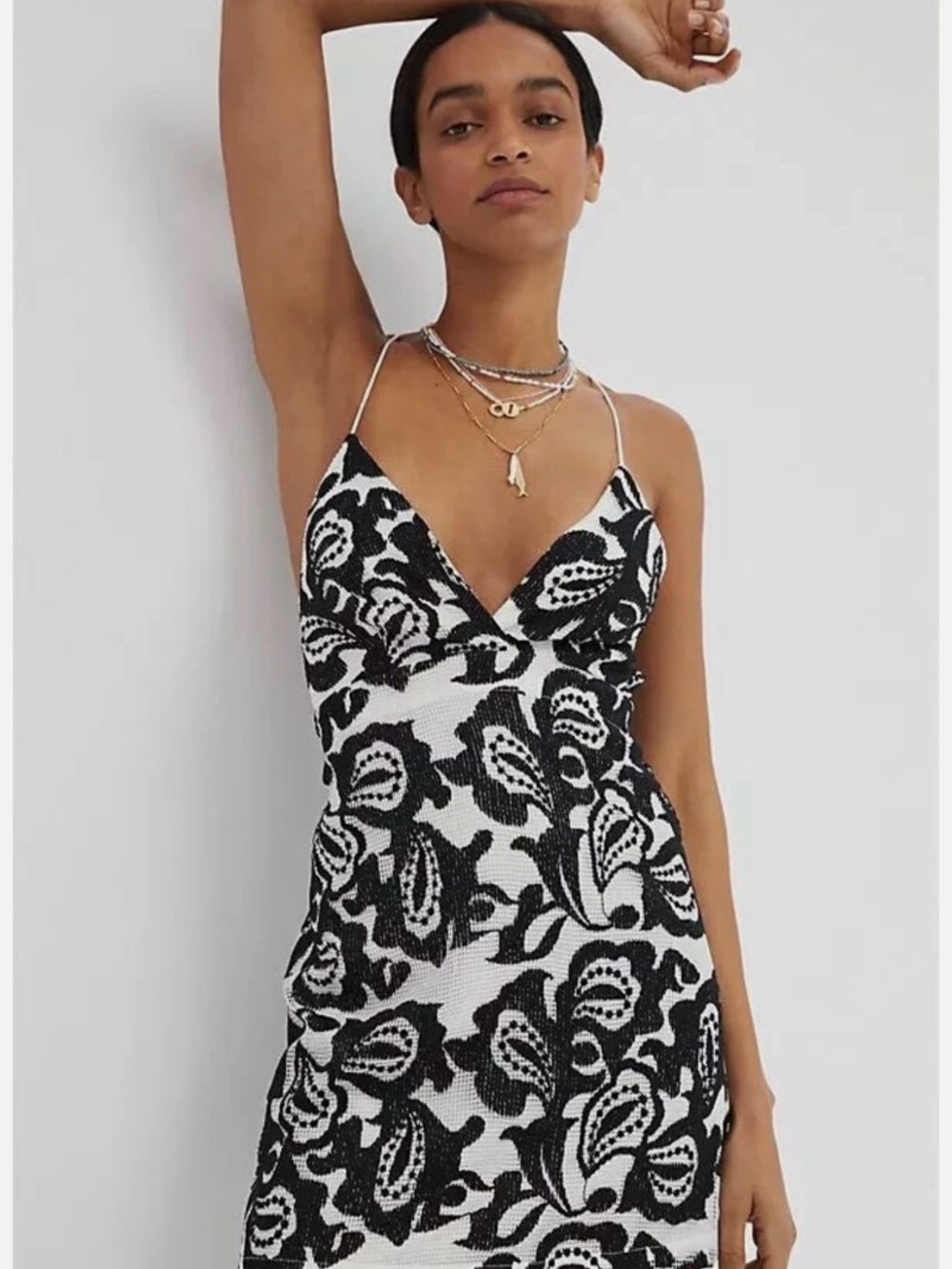 NWT Anthropologie Maeve Black and White Strappy Lace Mini Dress